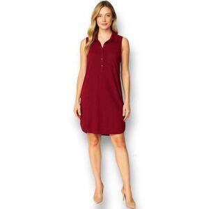 Active USA S Burgundy Collared Shirt Dress High Low Hem Mini Preppy Office Work